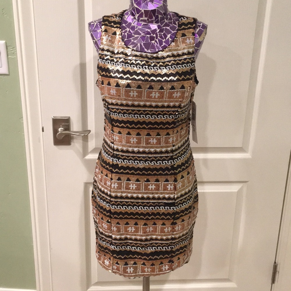 Gold, black sequined party dress size 3